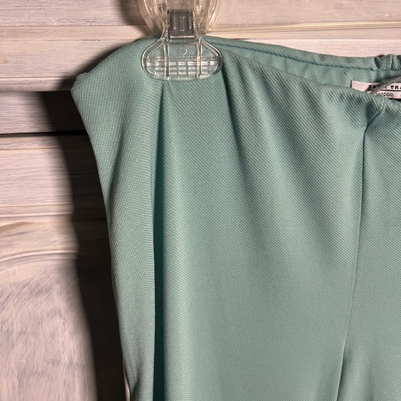 Zara Trafaluc Seagram Green‎ Stretch Striped Wide Leg Track Pants Athleisure - Picture 6 of 9